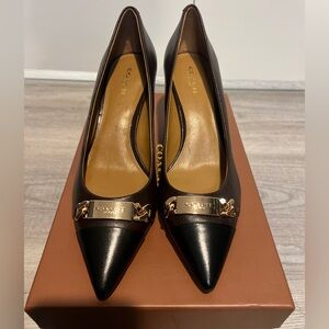 NEW Coach Black and Brown Heels with Gold Accents